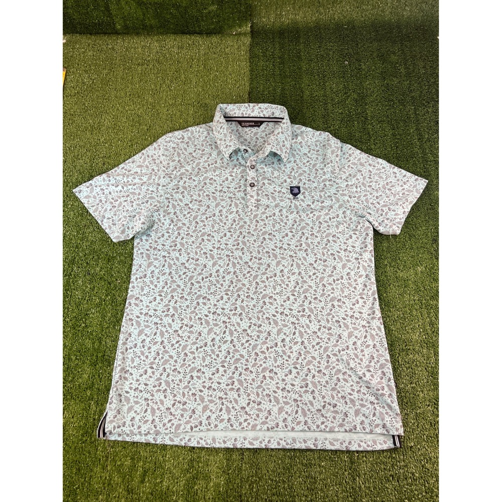 7Diamonds Mens Floral Botanical Print Polo Shirt Mint Green Short Sleeve LG